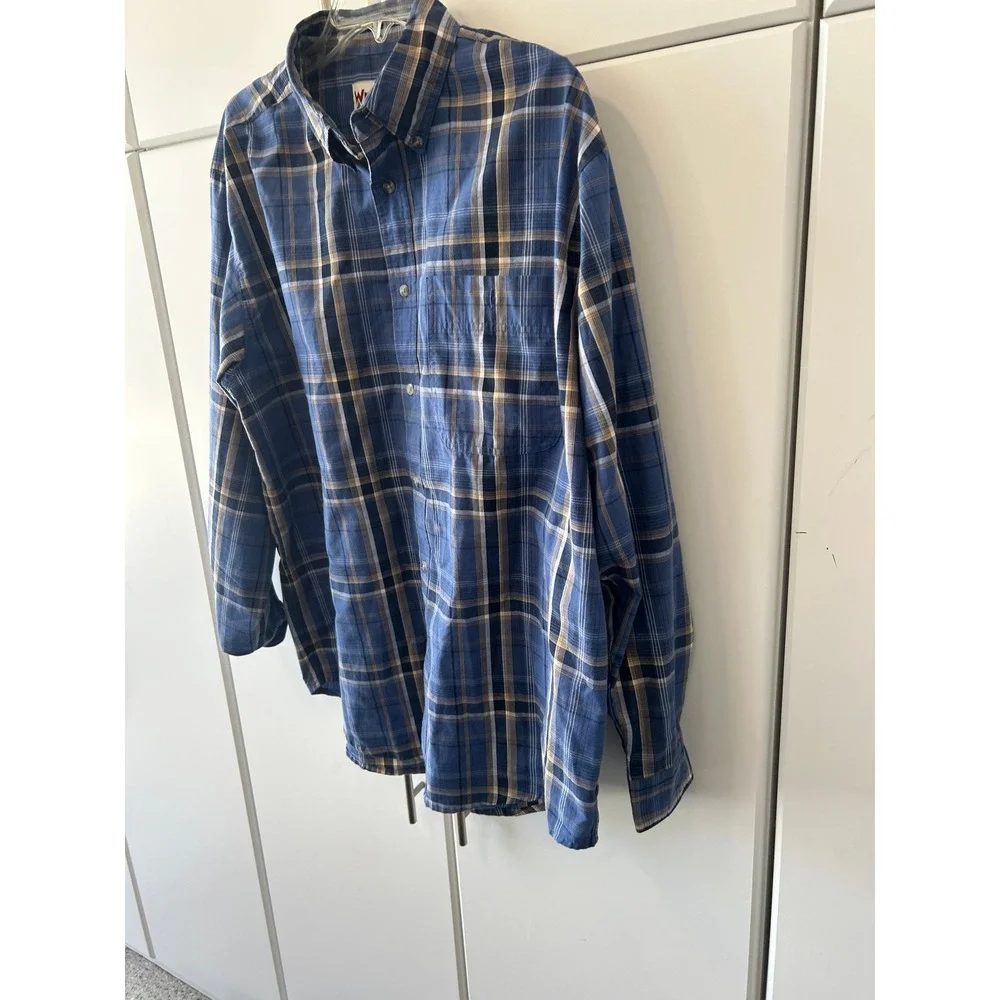 Wrangler‎ Rugged Wear Mens Blue Plaid Button Down Shirt XL RWL41MB